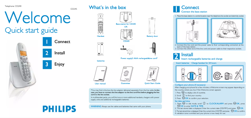 Page n°1 - Guide de démarrage rapide Philips CD2454S