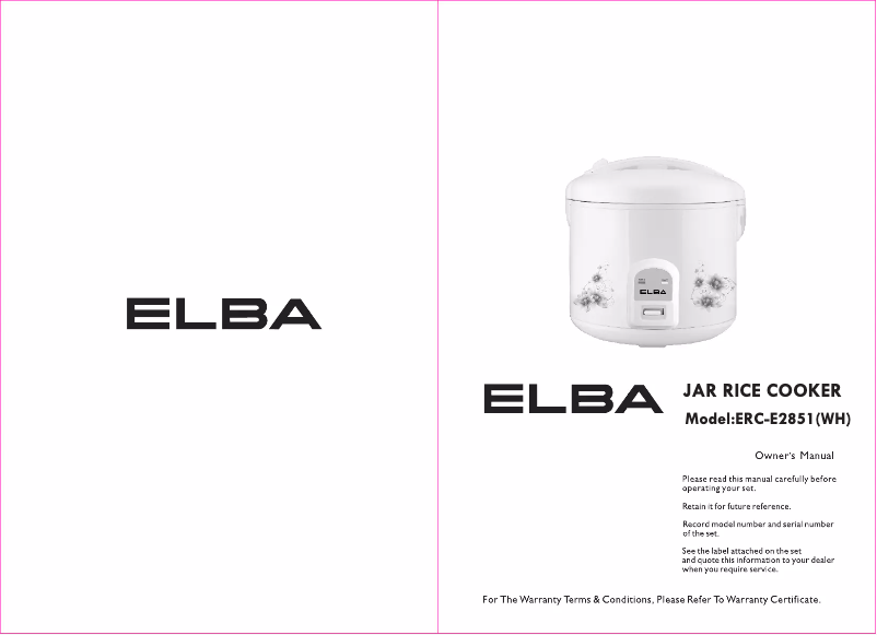 Page 1 de la notice Manuel utilisateur Elba ERC-E2851(WH)