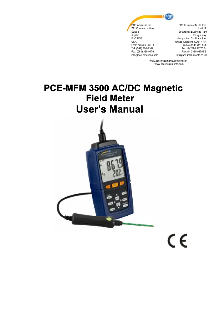 Page n°1 - Manuel utilisateur PCE Instruments PCE-MFM 3500