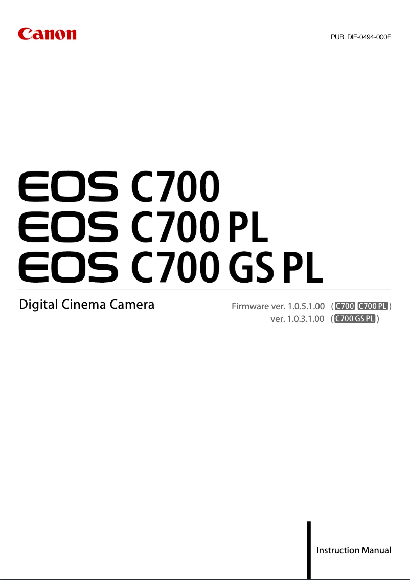 Page n°1 - Manuel utilisateur Canon EOS C700