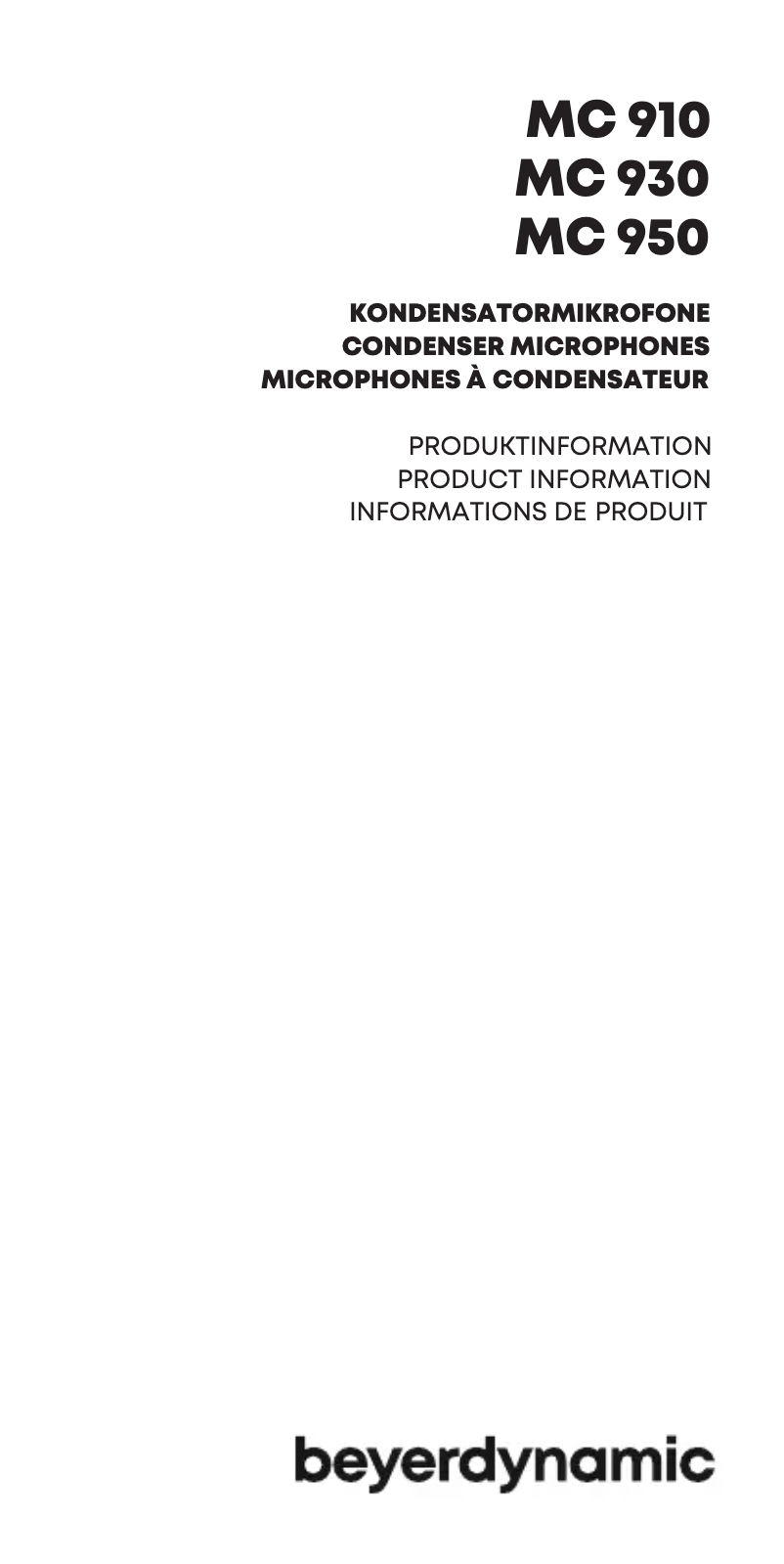 Page n°1 - Manuel utilisateur Beyerdynamic MC 930