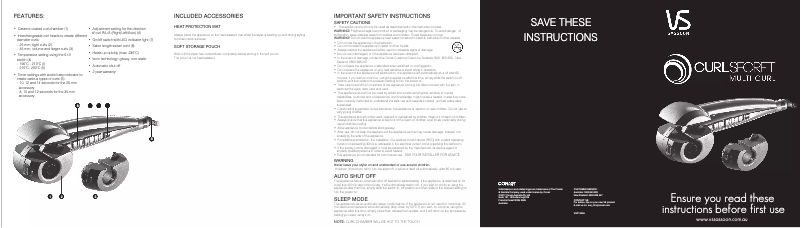 Page 1 de la notice Manuel utilisateur VS Sassoon Curl Secret VSP1300A