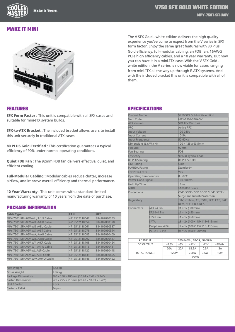 Page n°1 - Manuel utilisateur Cooler Master V750 SFX Gold