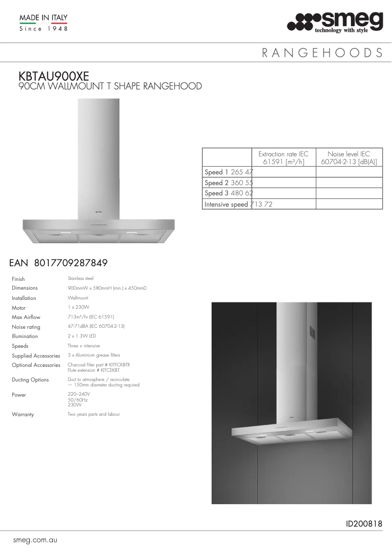 Page n°1 - Fiche technique Smeg KBTAU900XE