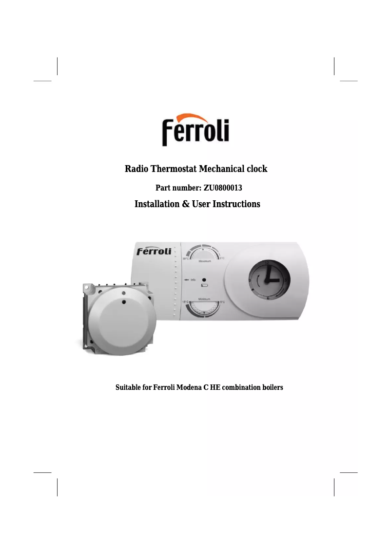 Page n°1 - Manuel utilisateur Ferroli ZU0800013