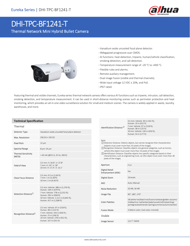Page n°1 - Fiche technique Dahua Technology TPC-BF1241-T-S2