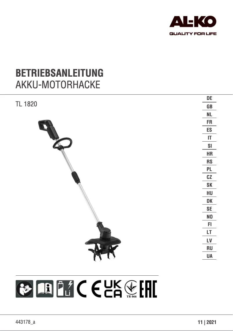 Page n°1 - Manuel utilisateur AL-KO Tl 1820
