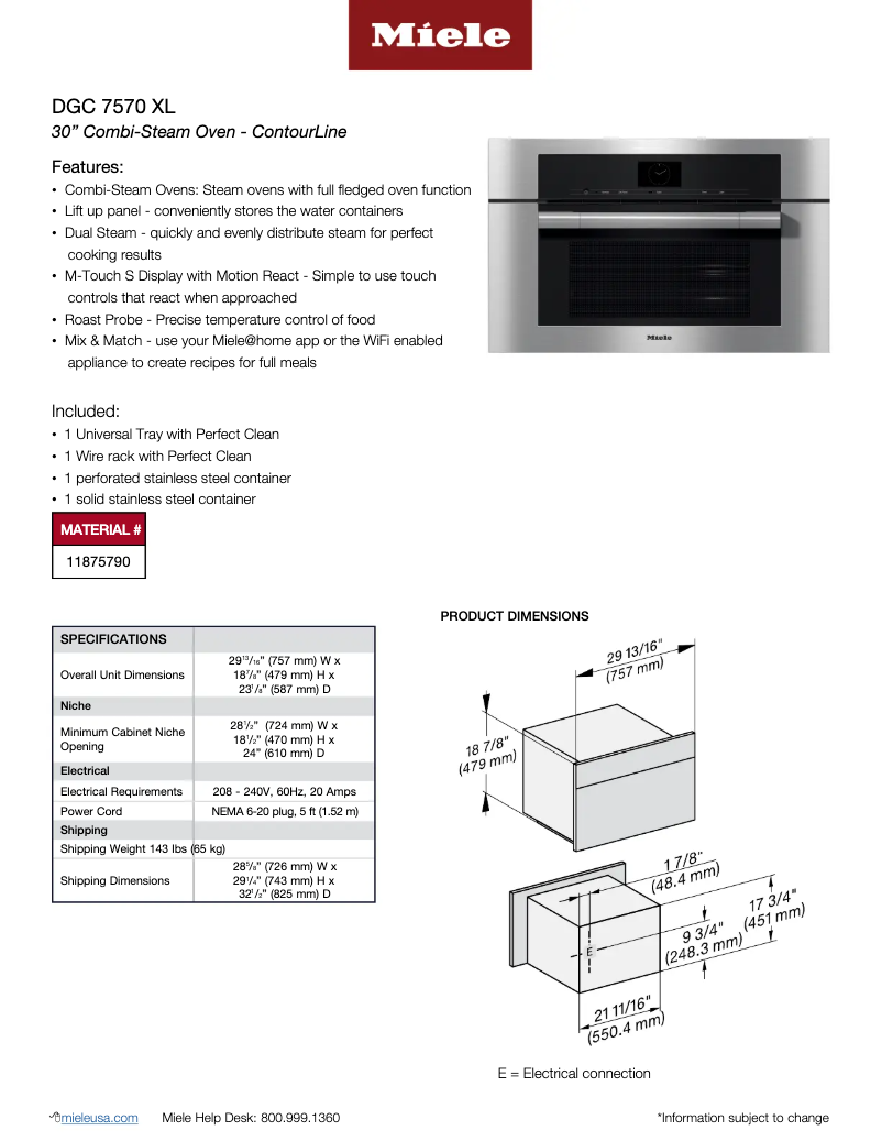 Page n°1 - Fiche technique Miele DGC 7570 XL