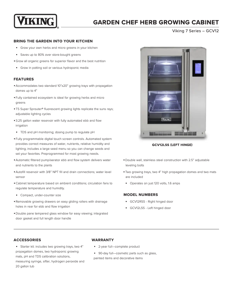 Page 1 de la notice Fiche technique Viking GCV12RSS