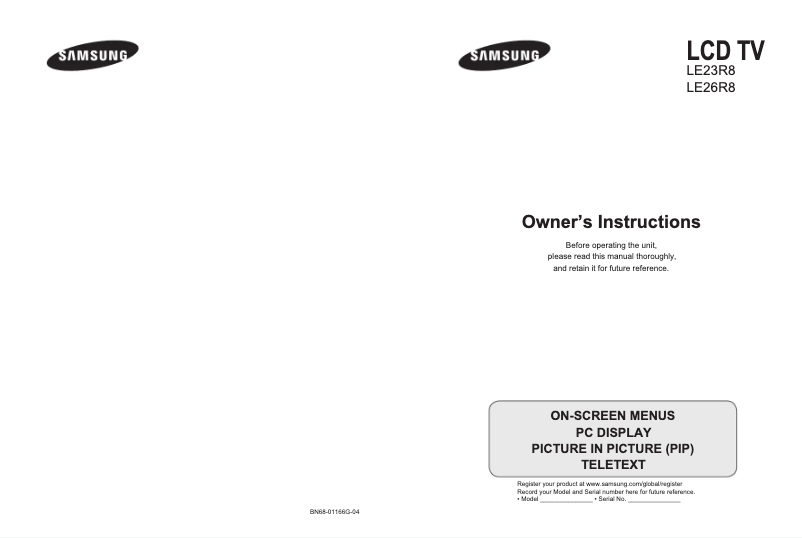 Page 1 de la notice Manuel utilisateur Samsung LE26R83B