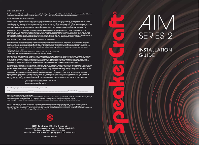 Page 1 de la notice Manuel utilisateur SpeakerCraft AIM7 Five Series 2