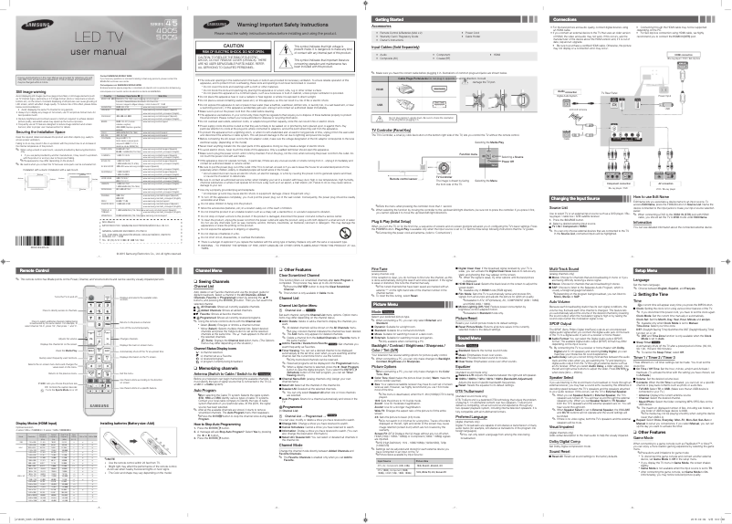 Page 1 de la notice Manuel utilisateur Samsung UN40JH5005F