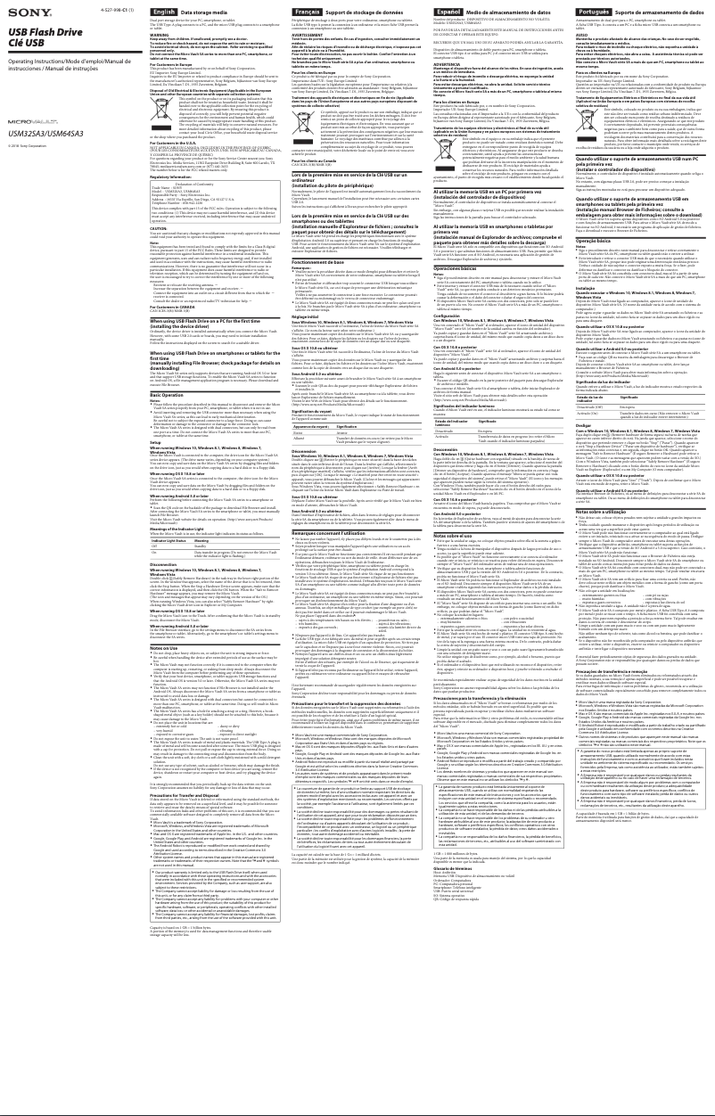 Page 1 de la notice Manuel utilisateur Sony USM64SA3