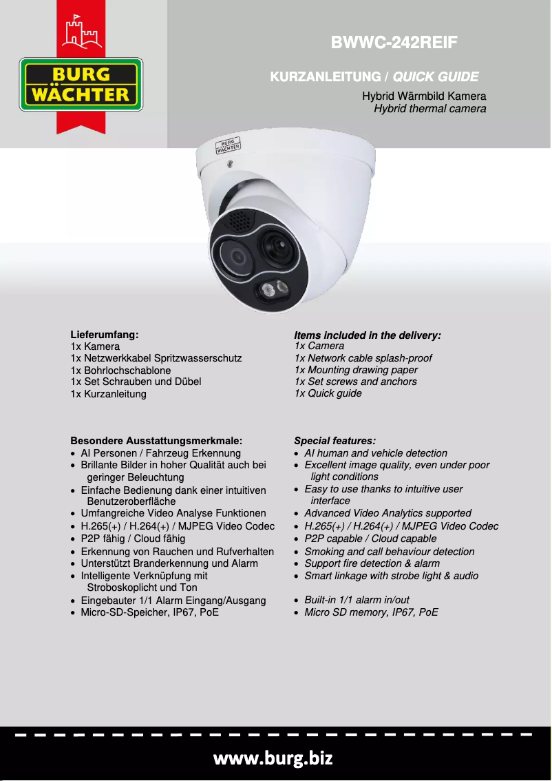 Page 1 de la notice Manuel utilisateur Burg Wächter BWWC-242REIF