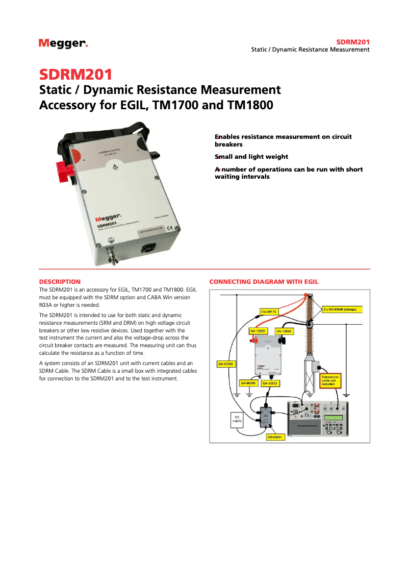 Page 1 de la notice Fiche technique Megger SDRM201