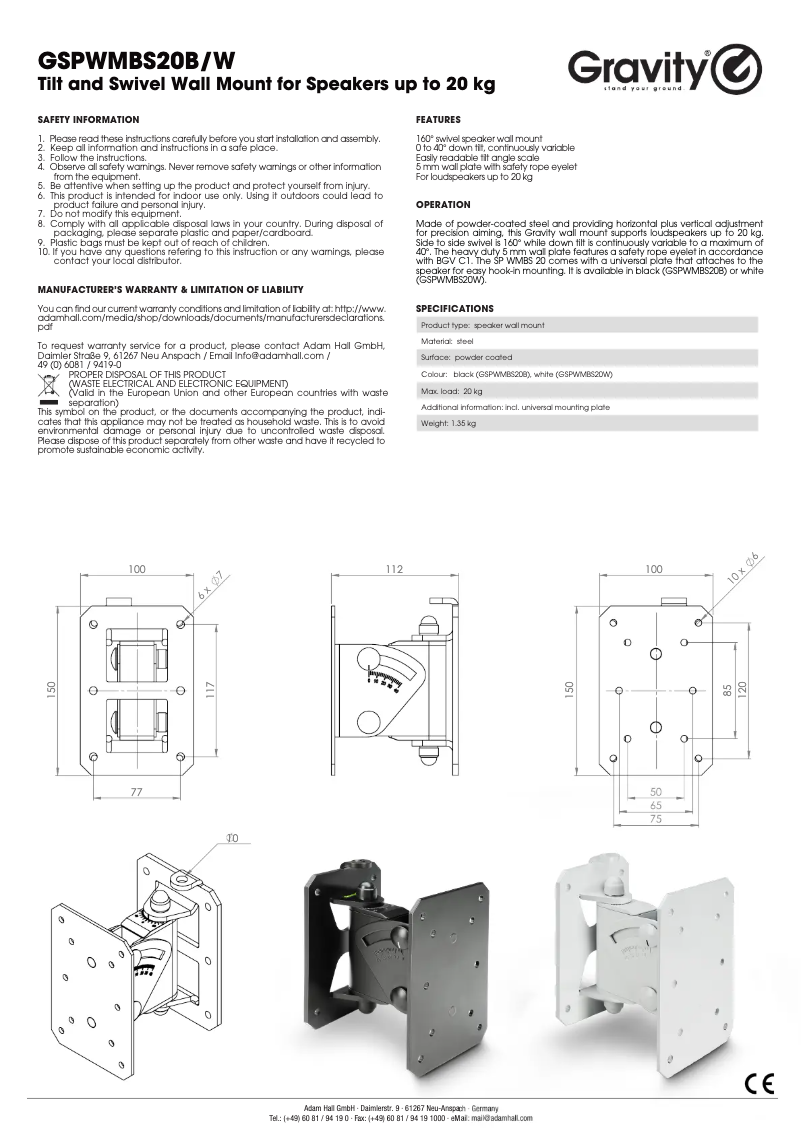 Page 1 de la notice Manuel utilisateur Gravity SP WMBS 20 W