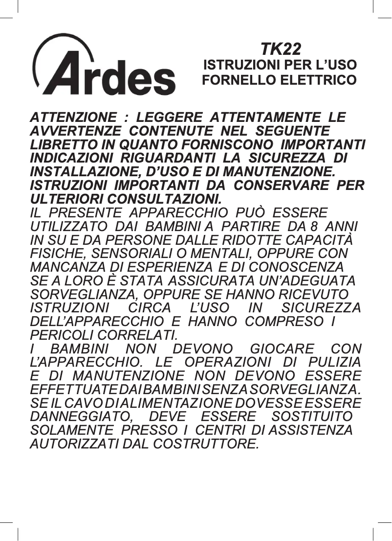 Page n°1 - Manuel utilisateur Ardes ARTK22