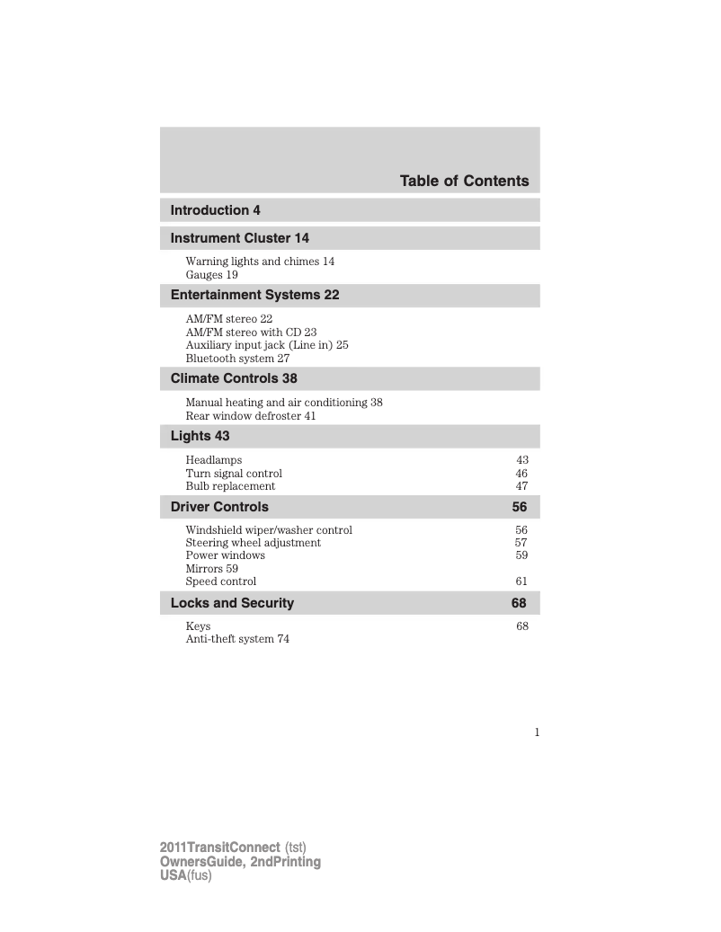 Page 1 de la notice Manuel utilisateur Ford Transit (2011)