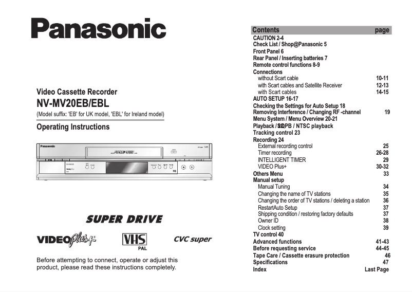 Image de la première page du manuel de l'appareil NV-MV20EB