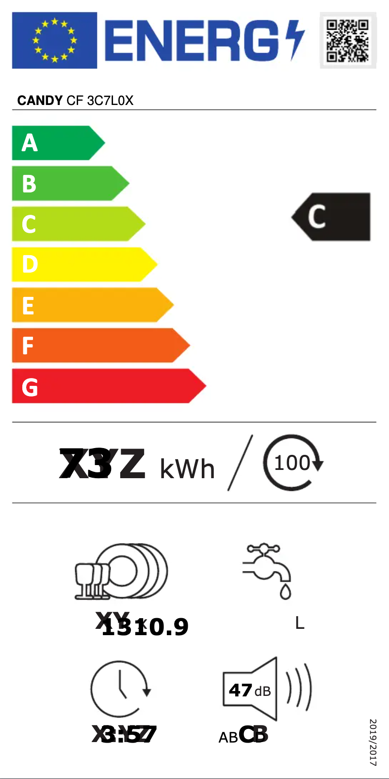 Page n°1 - Label énergétique Candy Rapido' CF 3C7L0X