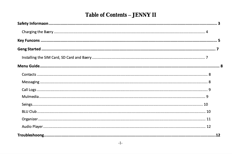 Page n°1 - Manuel utilisateur BLU Janet II