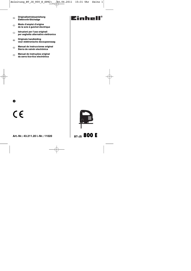 Image de la première page du manuel de l'appareil BT-JS 800 E