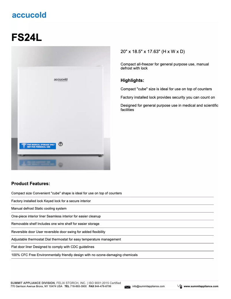 Page n°1 - Fiche technique Summit Accucold FS24L