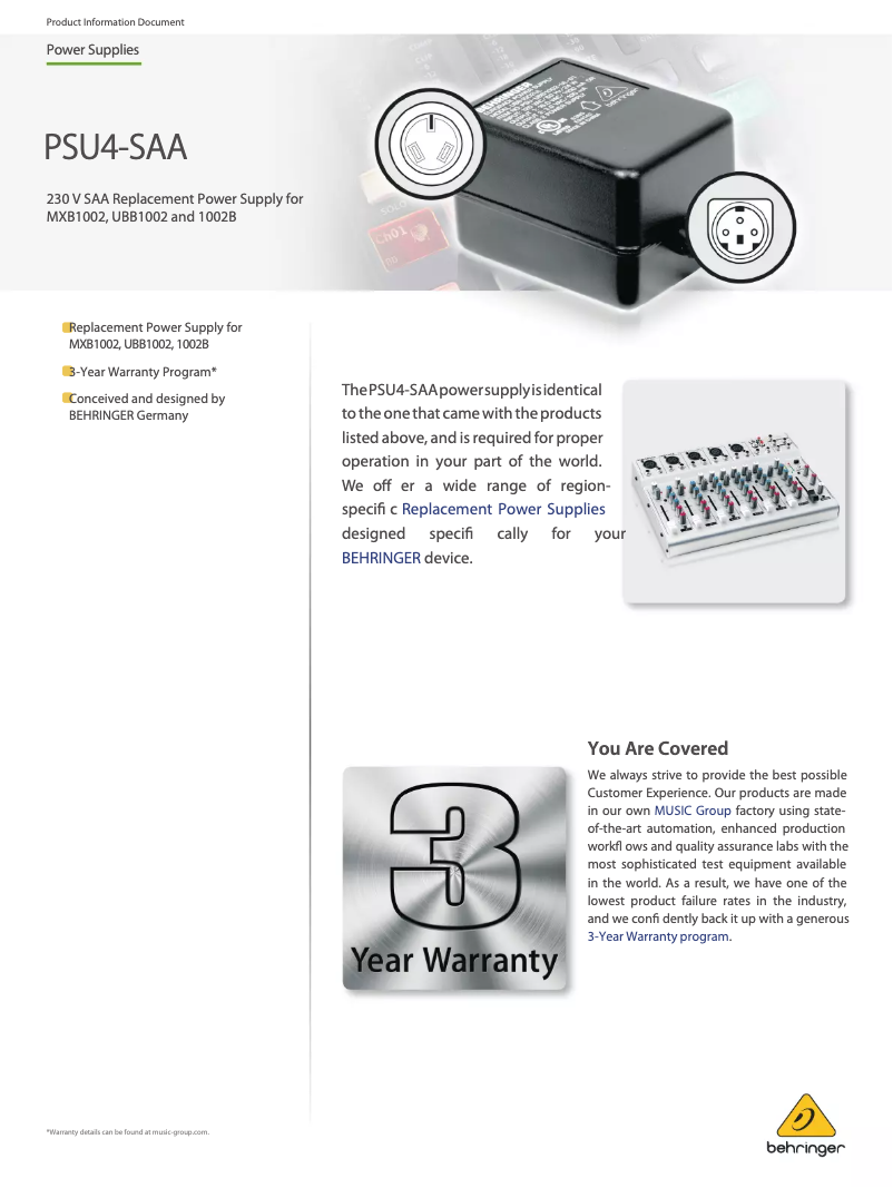 Página 1 del manual Manual de usuario Behringer PSU4-SAA