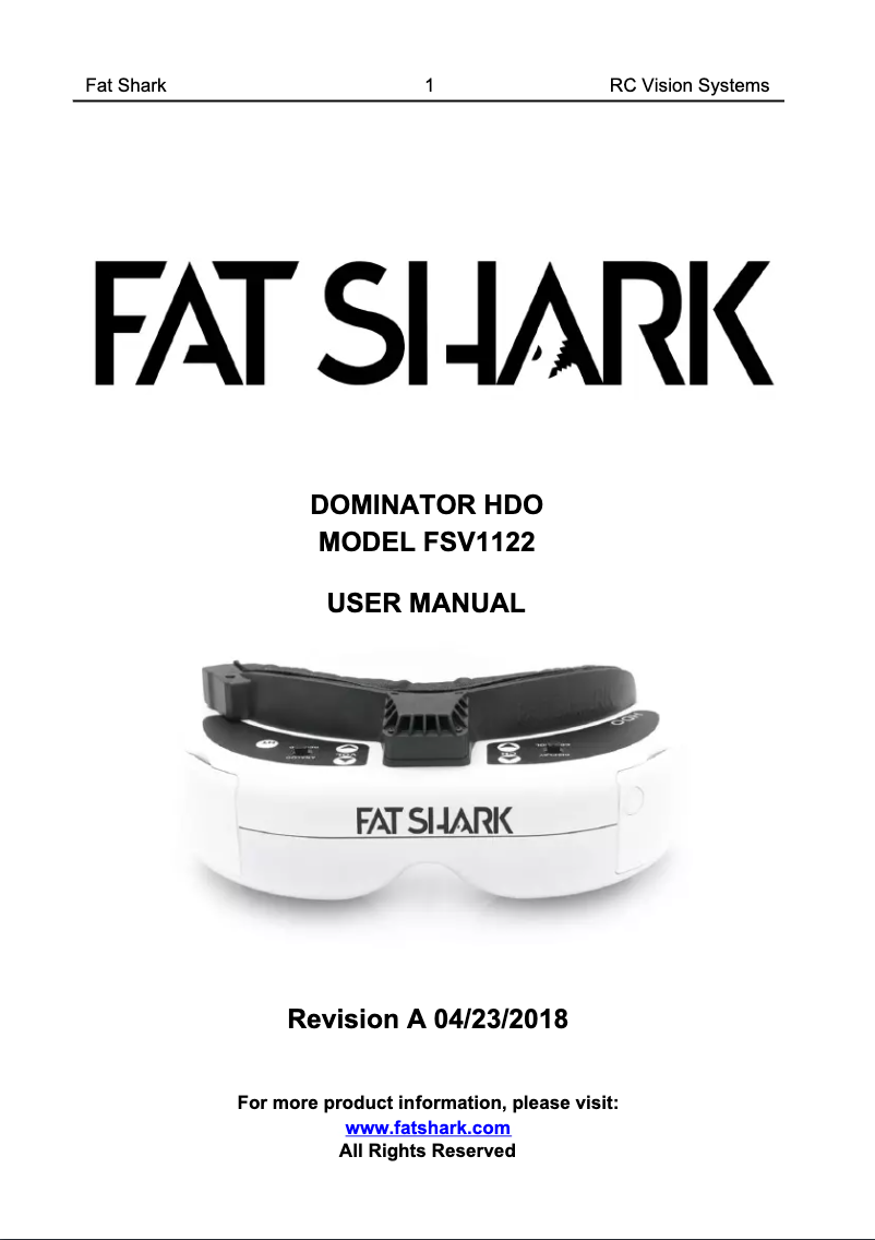 Page 1 de la notice Manuel utilisateur Fat Shark FSV1122