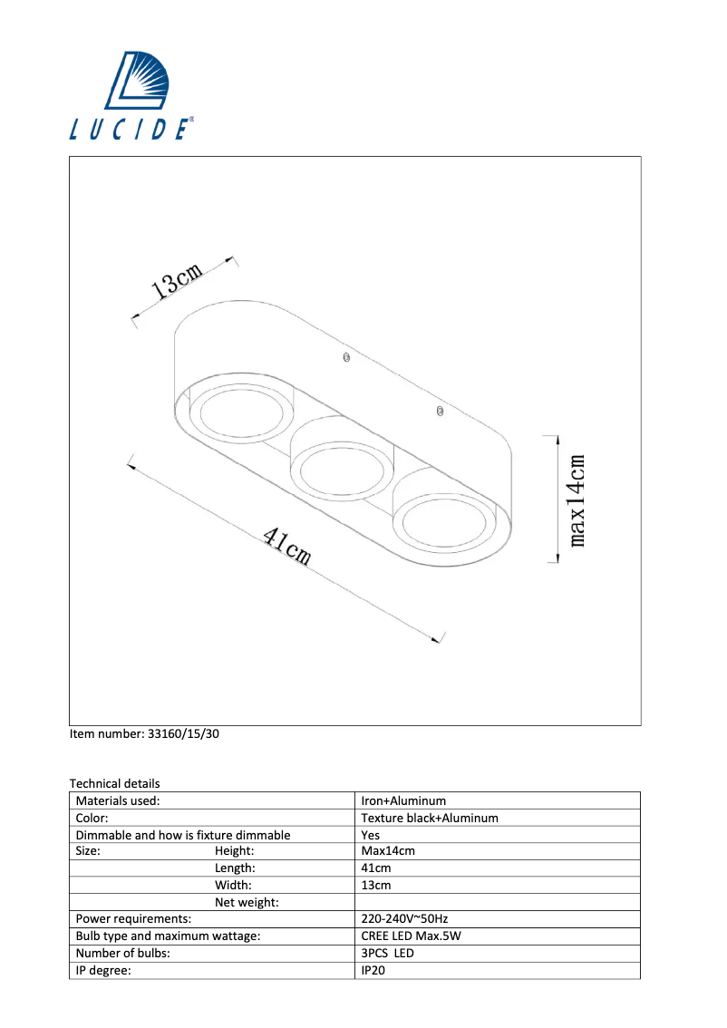 Page 1 de la notice Manuel utilisateur Lucide Radus 33160/15/30