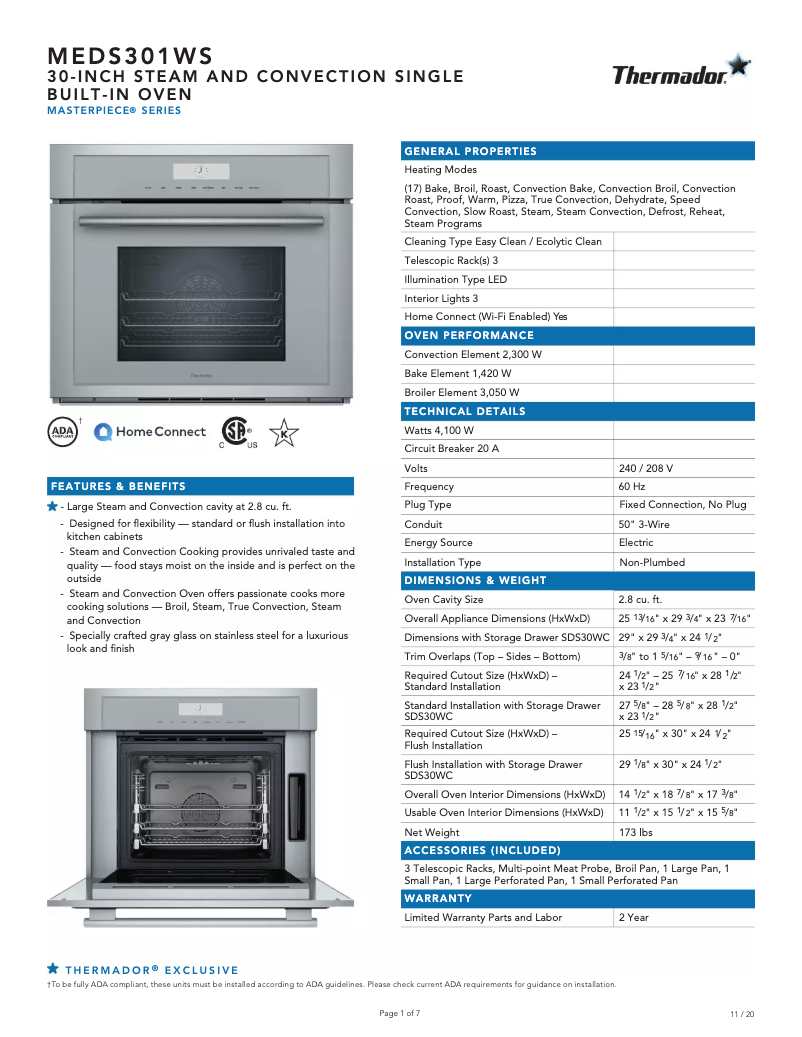 Page 1 de la notice Fiche technique Thermador MED301WS