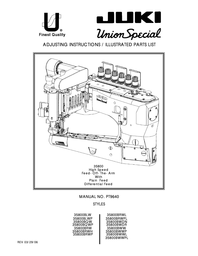 Page 1 de la notice Manuel utilisateur Union Special 35800BQWP