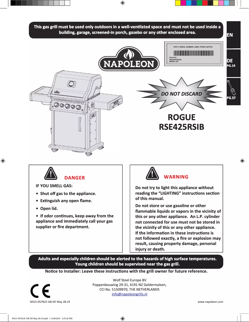 Page n°1 - Manuel utilisateur Napoleon Rogue SE 525