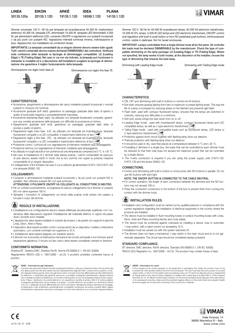 Page n°1 - Manuel utilisateur Vimar 30135.120B