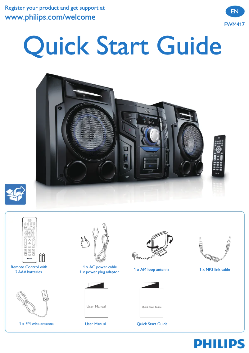 Page n°1 - Guide de démarrage rapide Philips FWM417