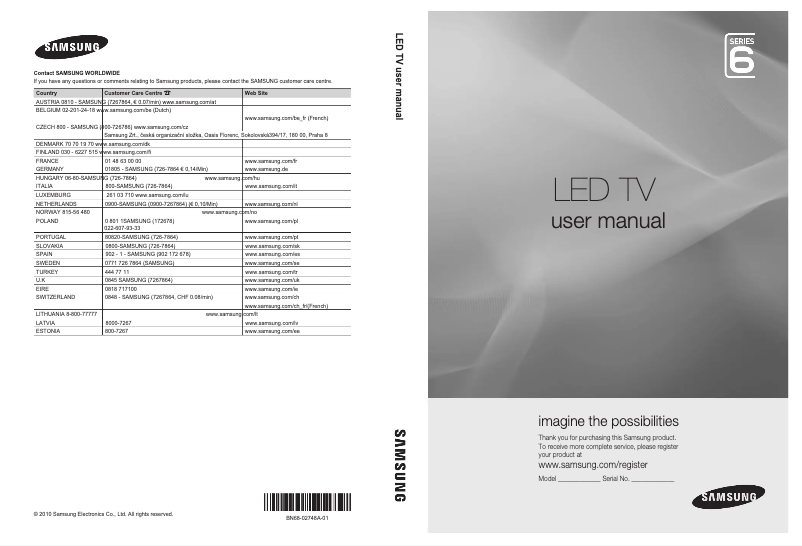 Page 1 de la notice Manuel utilisateur Samsung UE55C6005RW