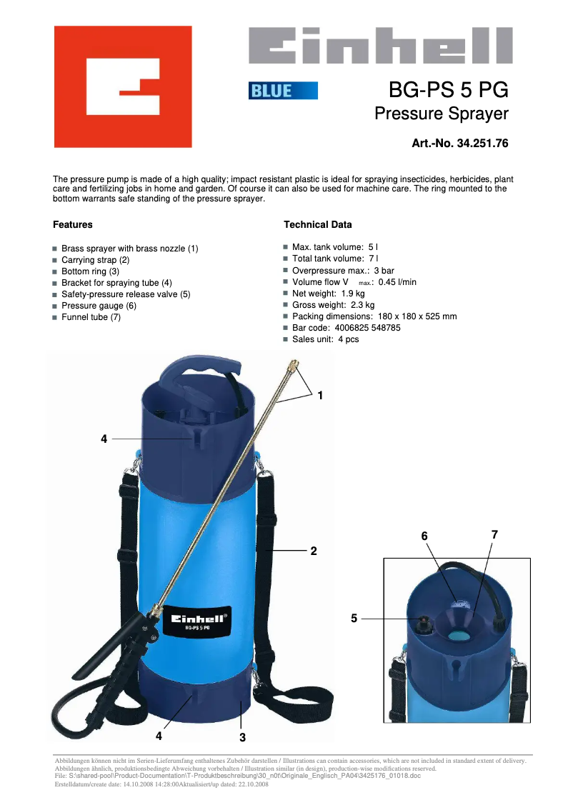 Page n°1 - Manuel utilisateur Einhell BG-PS 5 PG