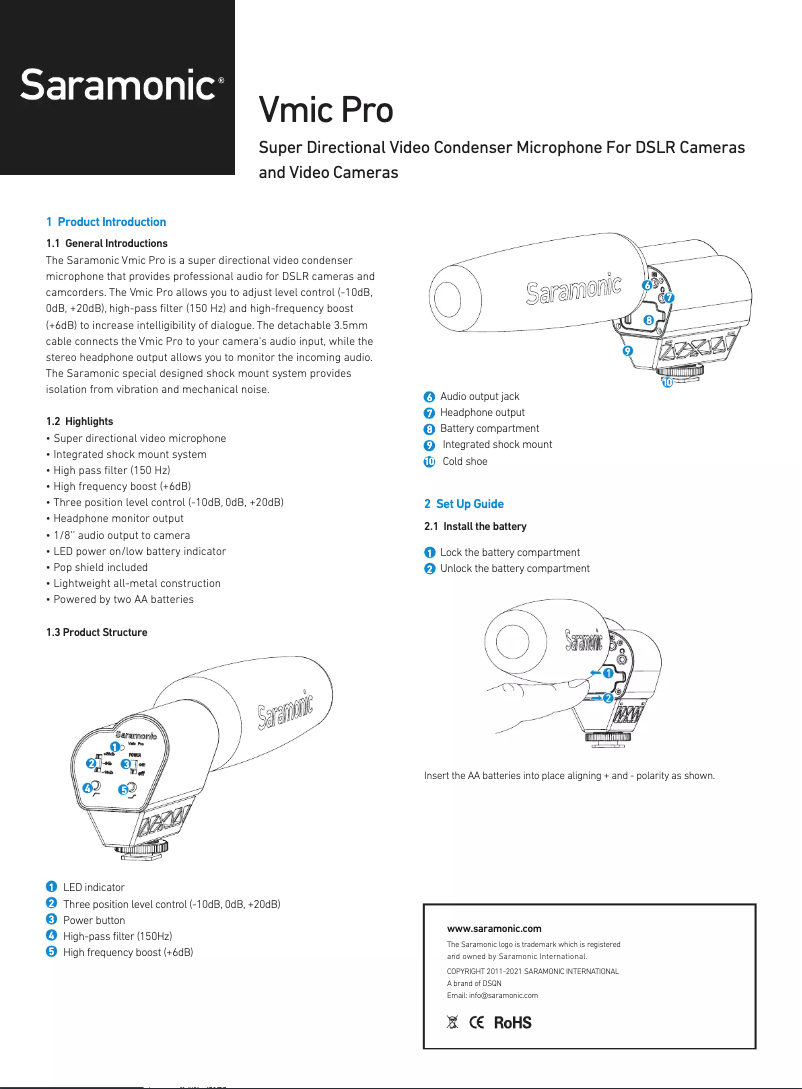 Página 1 del manual Manual de usuario Saramonic Vmic Pro Mark II