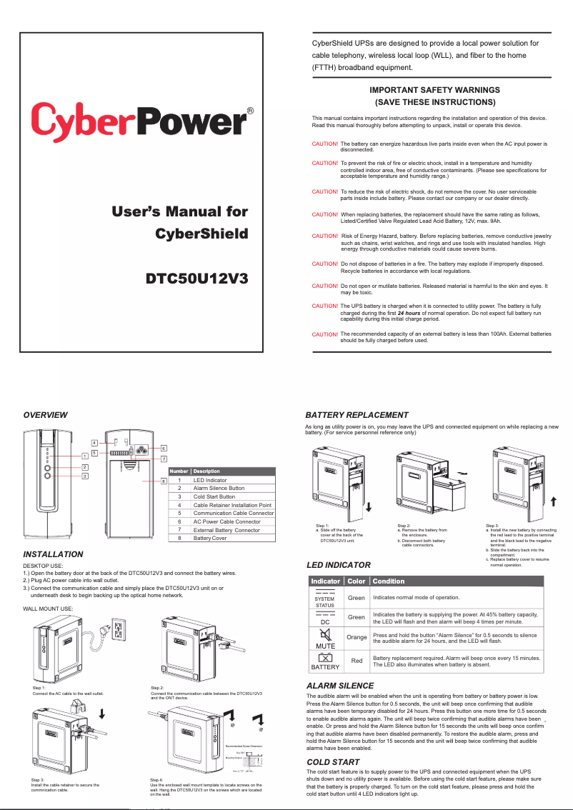 Page 1 de la notice Manuel utilisateur CyberPower DTC50U12V