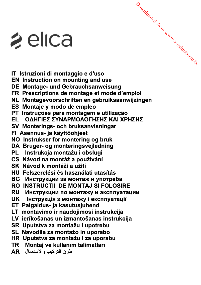 Page n°1 - Manuel utilisateur Elica Sweet