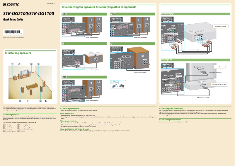 Page 1 de la notice Guide d'installation Sony STR-DG2100