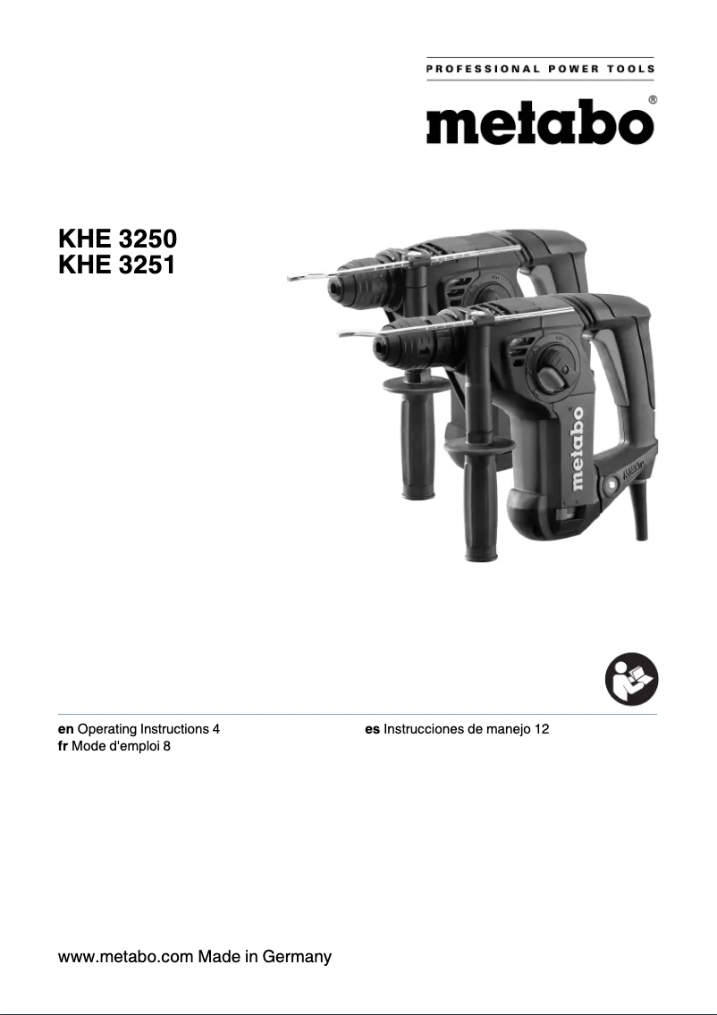 Page n°1 - Manuel d'utilisation et d'entretien Metabo KHE 3250