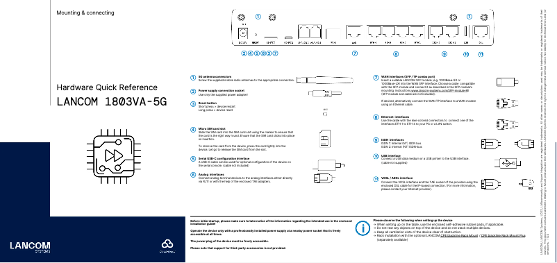 Page 1 de la notice Manuel utilisateur Lancom 1803VA-5G