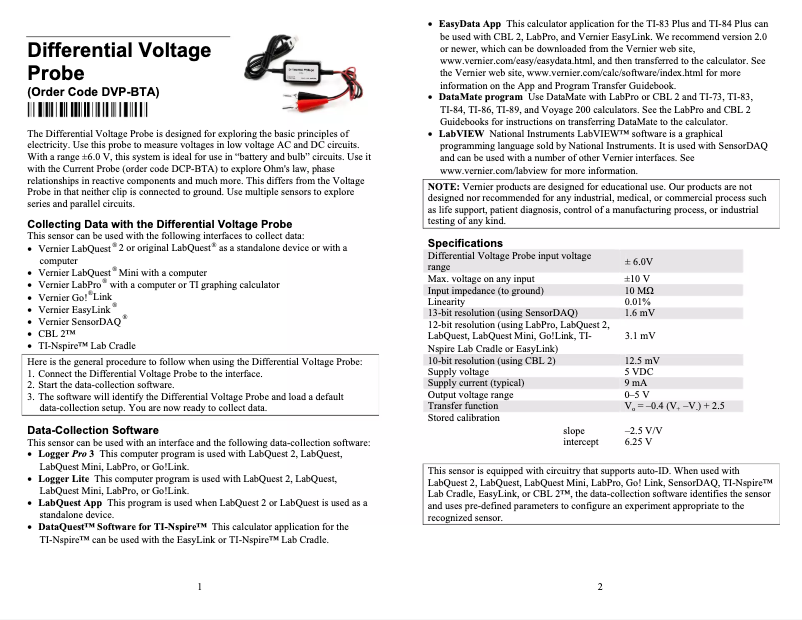 Image de la première page du manuel de l'appareil Differential Voltage Probe