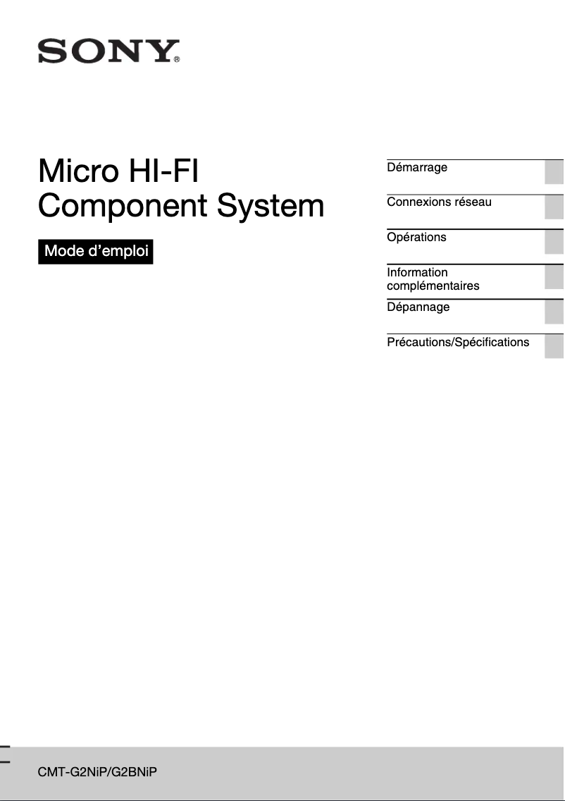 Page 1 de la notice Manuel utilisateur Sony CMT-G2BNIP