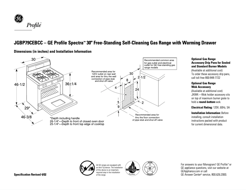 Image de la première page du manuel de l'appareil Profile Spectra JGBP79CEBCC