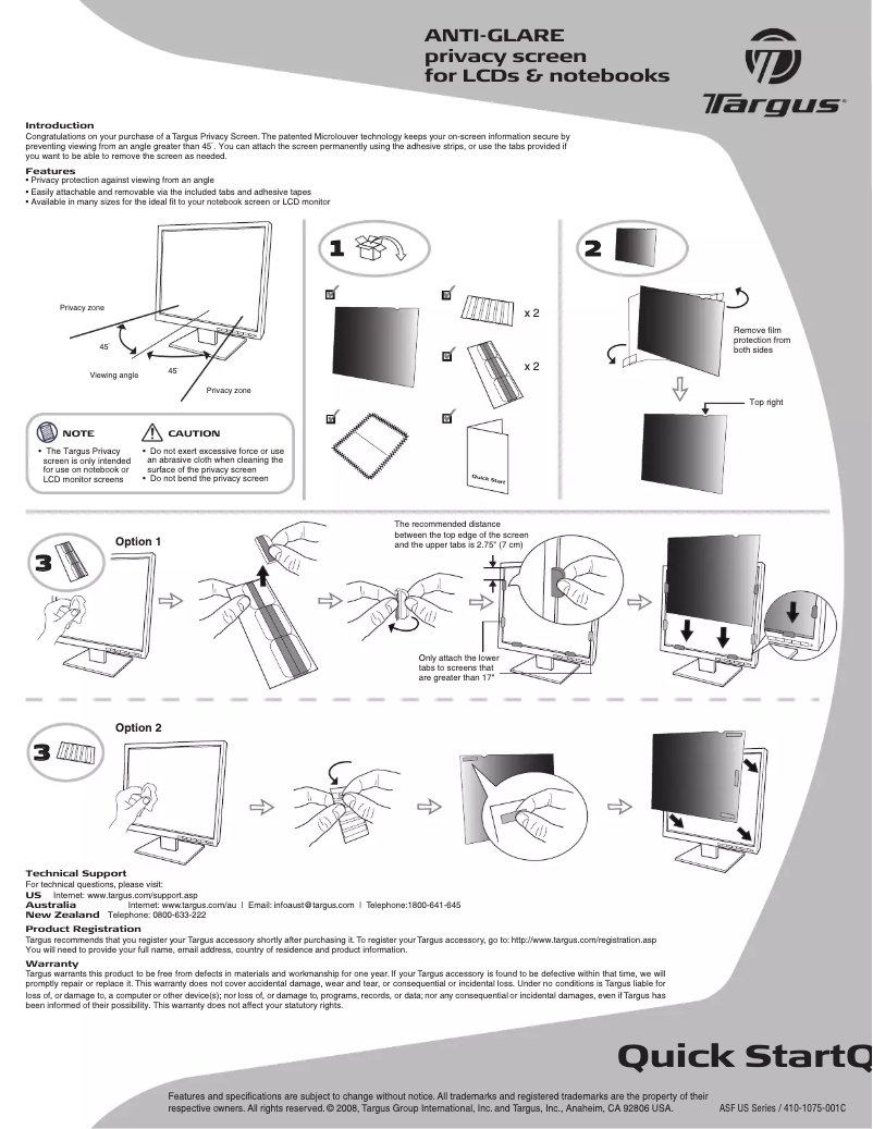 Page 1 de la notice Manuel utilisateur Targus ASF201USZ