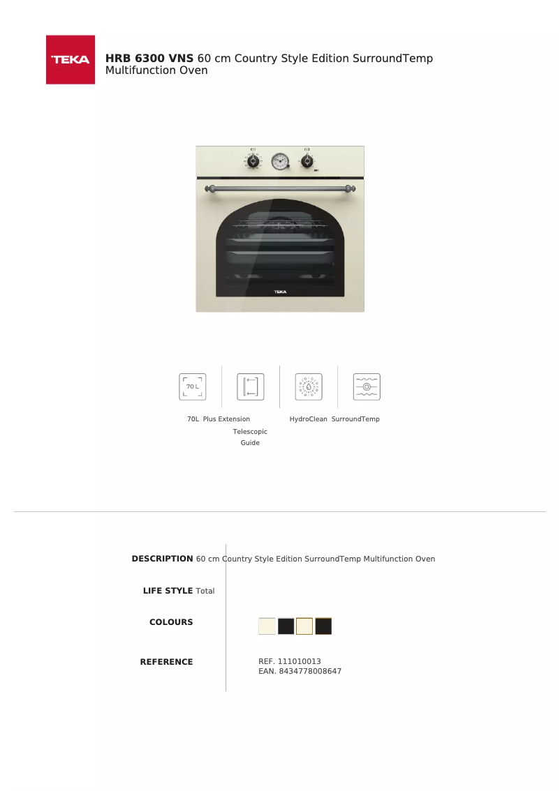 Page n°1 - Fiche technique Teka HRB 6300