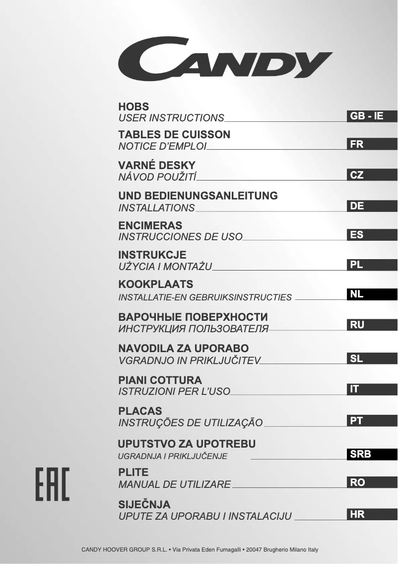 Page 1 de la notice Manuel utilisateur Candy CVG74SQPNX