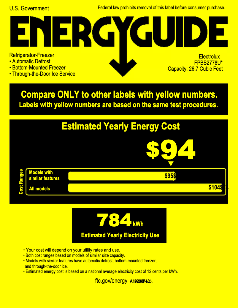Página 1 del manual Etiqueta energética Frigidaire FPBS2778UF